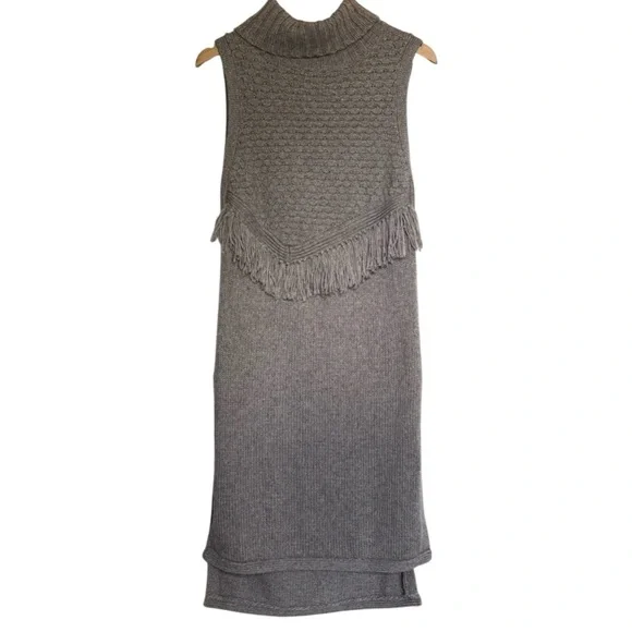 Nomad by Morgan Carper Women’s Grey Knit Tassel Turtleneck Sleeveless Dress Med - Picture 3 of 14